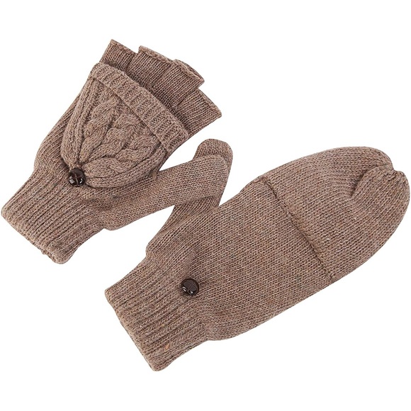 Winter Warm Khaki Hat and convertible gloves with Mitten Cover - Picture 13 of 15